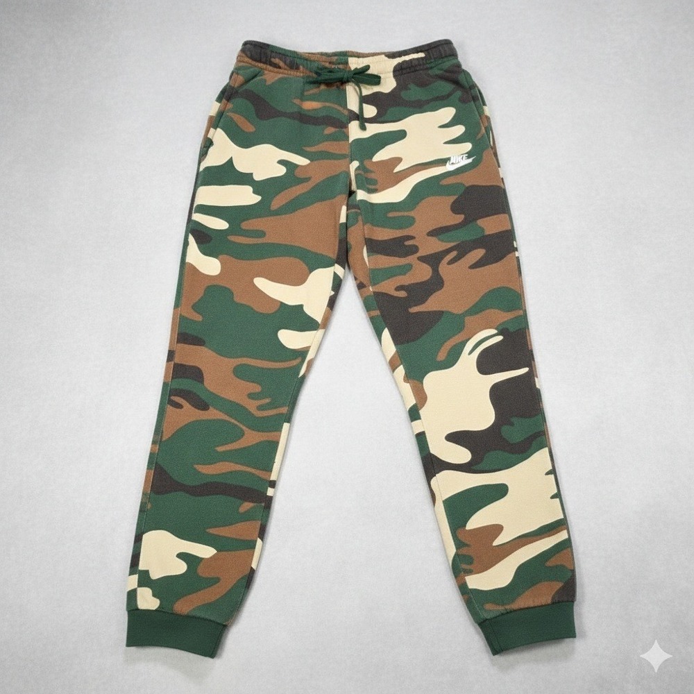 Nike Mens Small Sportswear Camo Fleece Joggers Gorge Green AV5942-341 Sweatpants